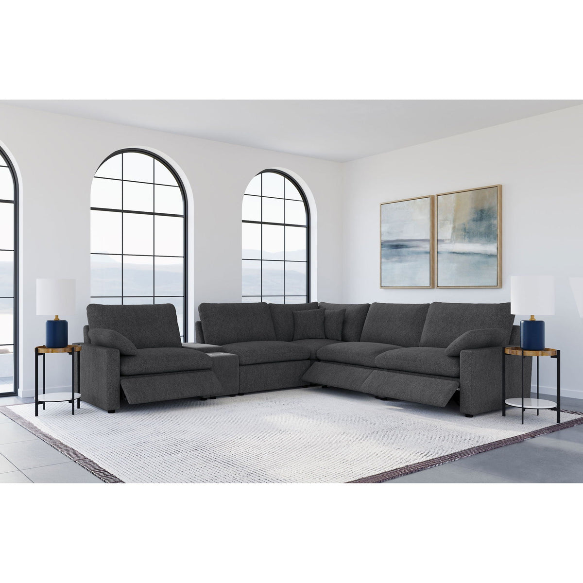 Hollander 6-piece modular power reclining sectional dark gray by HouseOfZazla living room on Tampa Home & Garden Store
