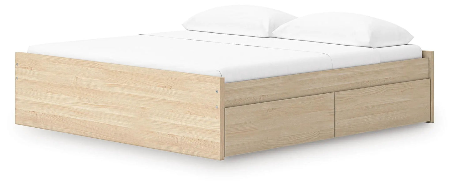 Onita platform bed in natural oak with built-in under-bed storage drawers on Tampa Home & Garden Store