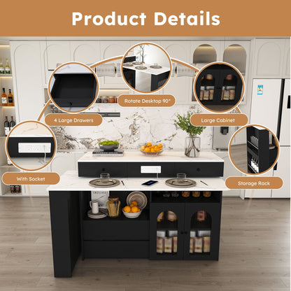 Kitchen Island with Extendable Rotating Table