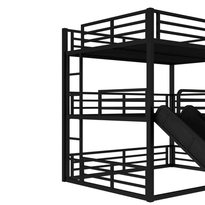 Queen Over Queen bunk bed with slide, black metal frame with ladder, HouseOfZazla on Tampa Home & Garden Store
