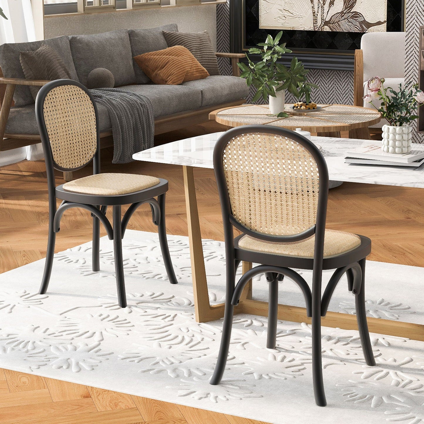 Vintage Style Dining Chairs Set of 2 by HouseOfZazla with black metal frames and cane seats on Tampa Home & Garden Store
