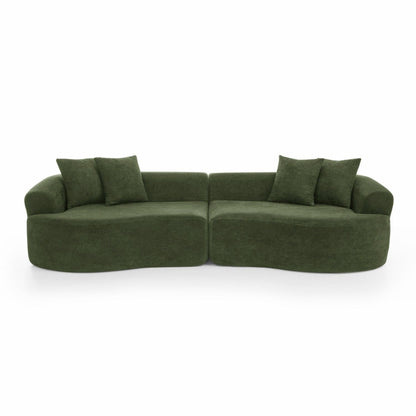 4 Seater Curved Cloud Sectional Sofa olive green velvet by HouseOfZazla with soft cushions on Tampa Home & Garden Store