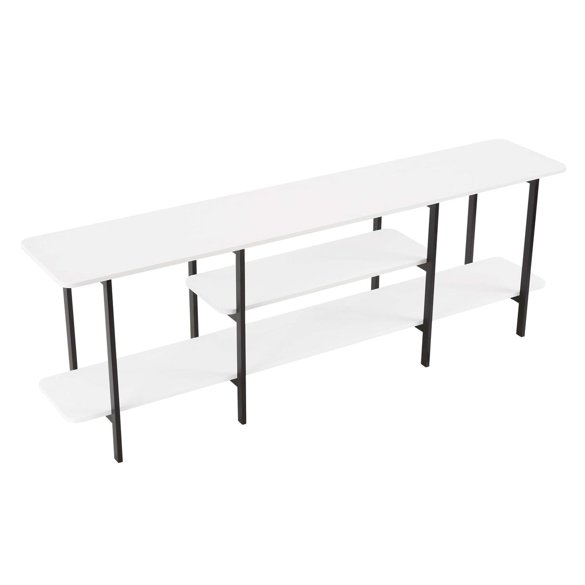 Celine 3 Shelf Console Table durable white wood veneer top, black metal legs HouseOfZazla on Tampa Home & Garden Store
