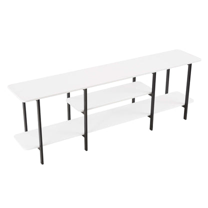 Celine 3 Shelf Console Table durable white wood veneer top, black metal legs HouseOfZazla on Tampa Home & Garden Store