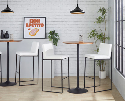 Set of 3 white high-back barstools with black frames in cafe on Tampa Home & Garden Store on Tampa Home & Garden Store