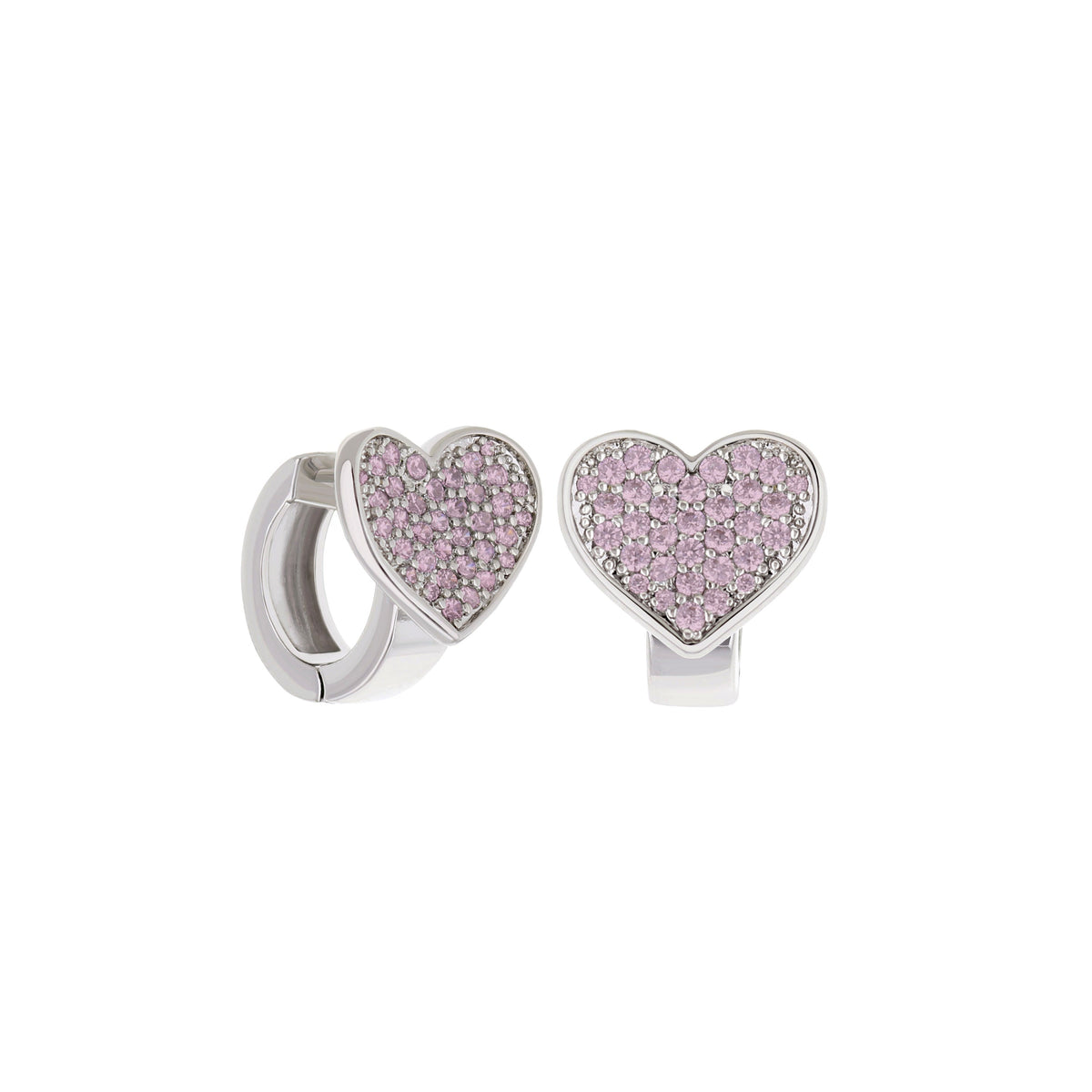 Pave Heart Huggies earrings by Lauren G Adams, silver tone with pink pavé stones on Tampa Home & Garden Store