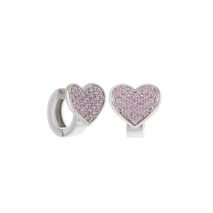 Pave Heart Huggies earrings by Lauren G Adams, silver tone with pink pavé stones on Tampa Home & Garden Store
