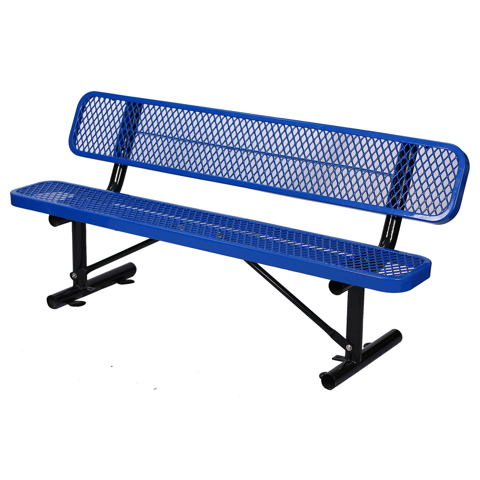 6' Outdoor Steel Bench With Backrest blue metal mesh seat and back by HouseOfZazla on Tampa Home & Garden Store