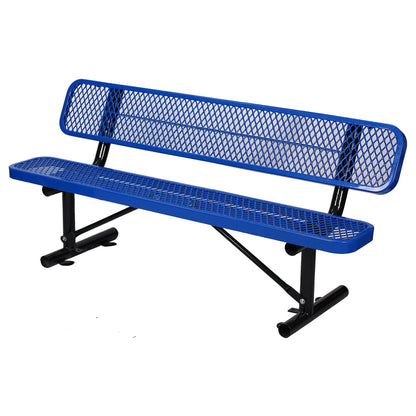 6' Outdoor Steel Bench With Backrest blue metal mesh seat and back by HouseOfZazla on Tampa Home & Garden Store