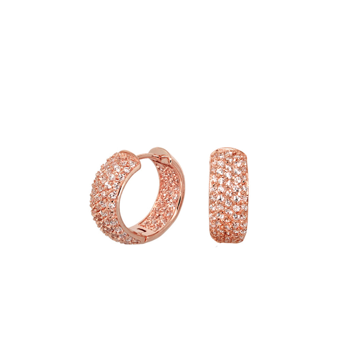 Pair of Glamour Pave Wide Domed Huggie rose gold hoops with pavé diamonds, Lauren G Adams on Tampa Home & Garden Store