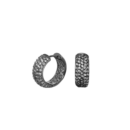 Lauren G Adams Glamour Pave Wide Domed Huggie Hoop Earrings pair with dark pave crystals on Tampa Home & Garden Store