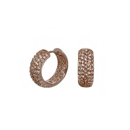 Lauren G Adams Glamour Pave wide domed huggie hoops pair in rose gold with pave stones on Tampa Home & Garden Store