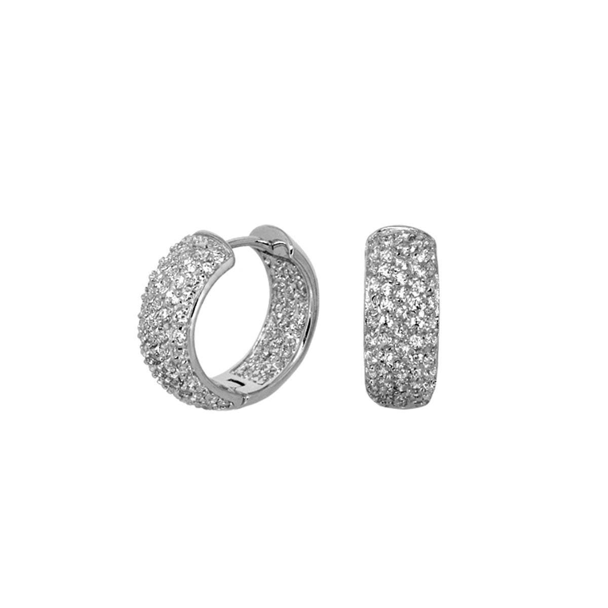 Glamour Pave Earrings wide domed huggie hoops in silver-tone pavé crystals Lauren G Adams on Tampa Home & Garden Store