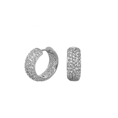 Glamour Pave Earrings Wide Domed Huggie hoops diamond pavé silver-tone Lauren G Adams on Tampa Home & Garden Store