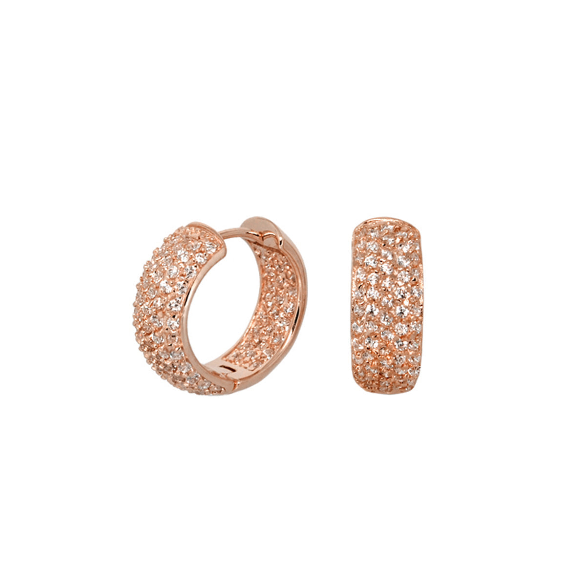 Glamour Pave wide domed huggie hoops rose gold tone with pavé crystals, pair on Tampa Home & Garden Store