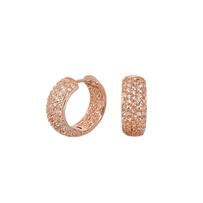 Glamour Pave wide domed huggie hoops rose gold tone with pavé crystals, pair on Tampa Home & Garden Store
