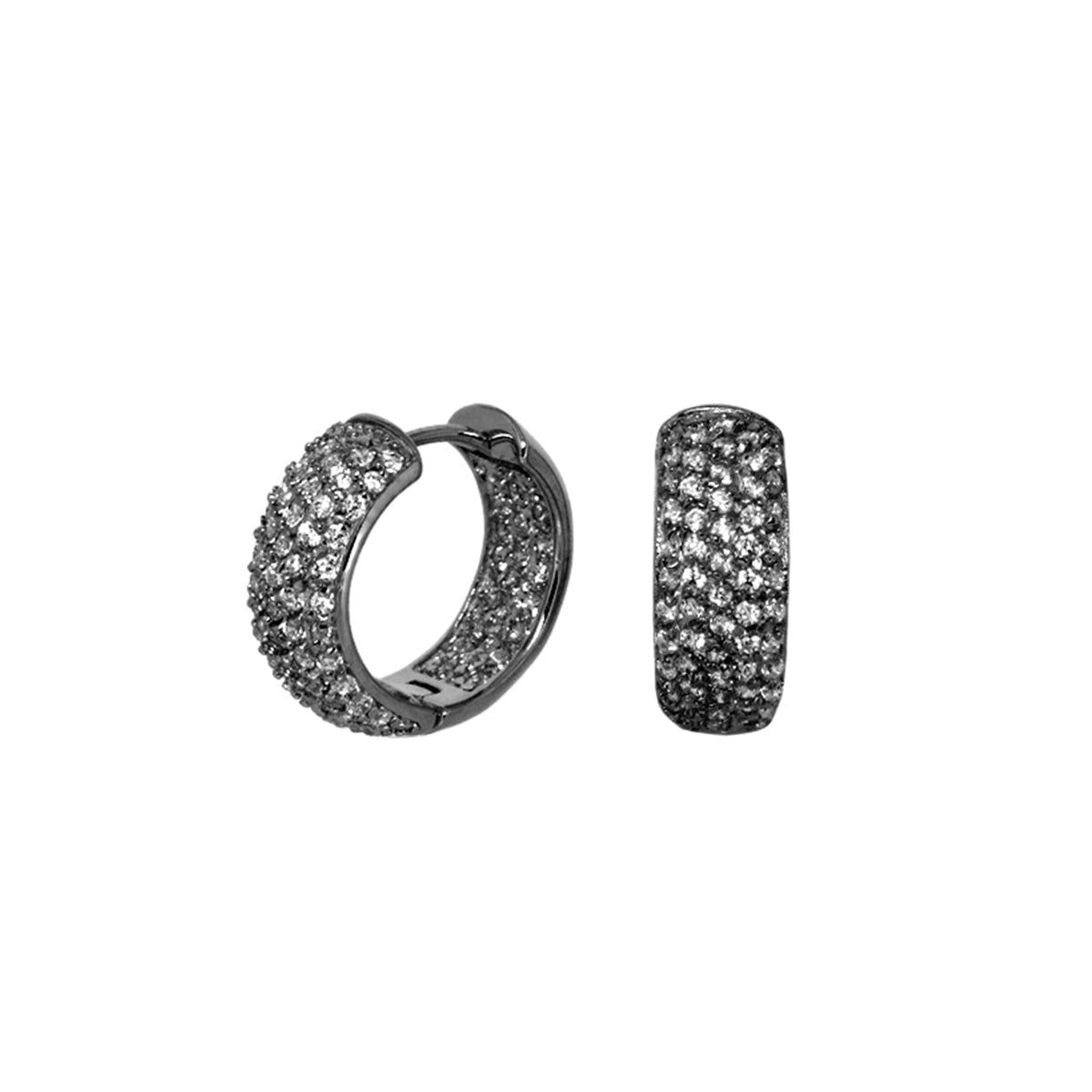 Glamour pave wide domed huggie hoop earrings by Lauren G Adams, gunmetal-tone pavé crystals set of 2