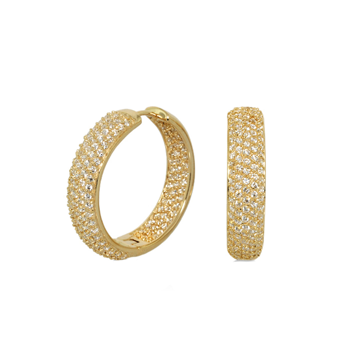 Glamour pave earrings wide domed huggie hoops gold-tone with pavé crystals, Lauren G Adams pair on Tampa Home & Garden Store