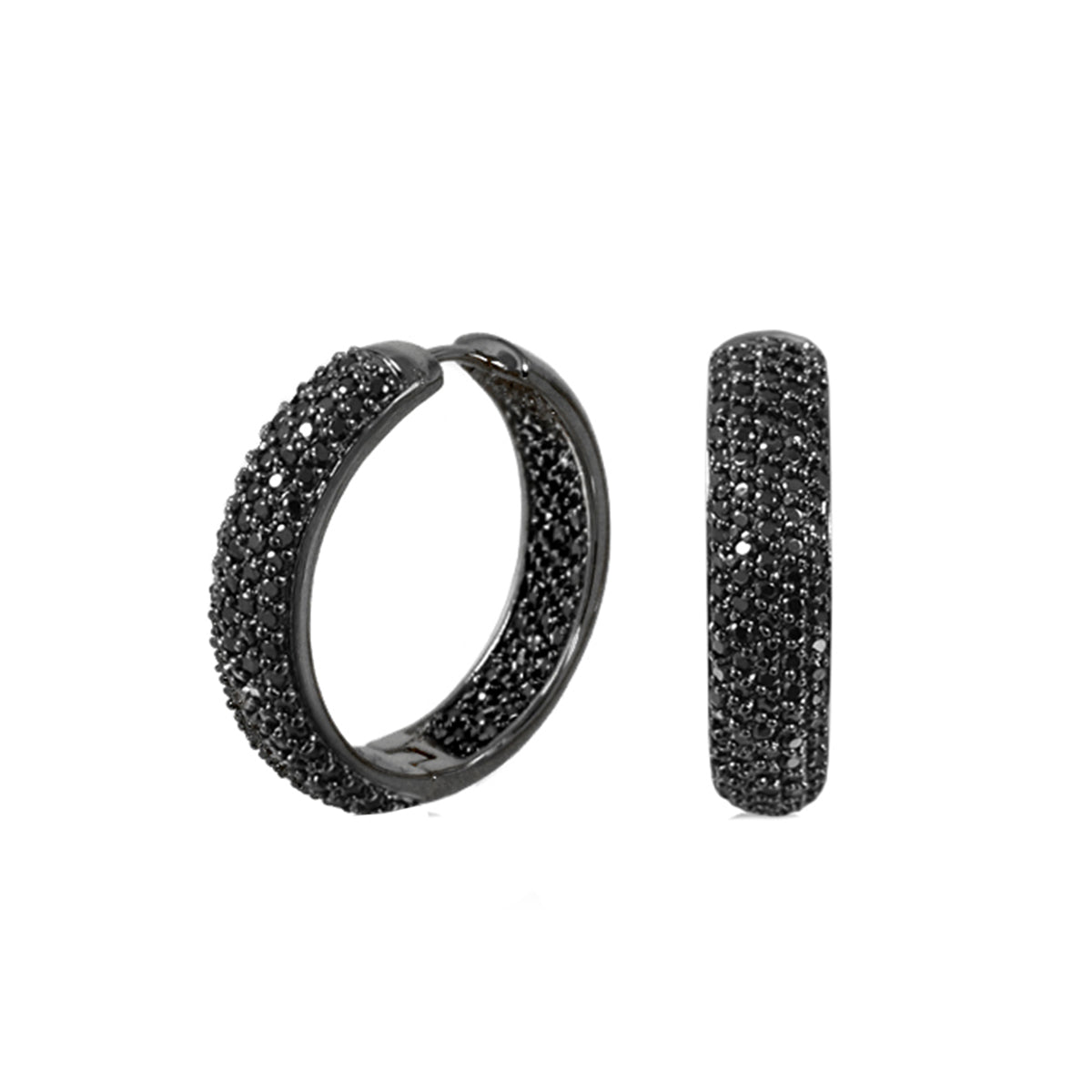 Glamour Pave Earrings - Wide Domed Huggie, black pavé crystals, Lauren G Adams hoops on Tampa Home & Garden Store