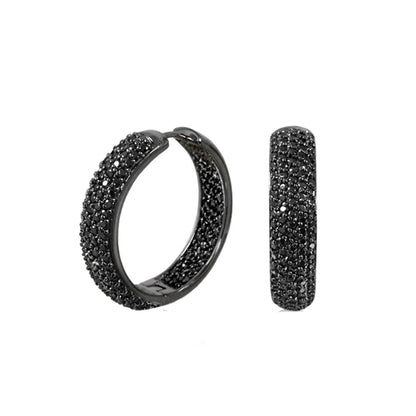 Glamour Pave Earrings - Wide Domed Huggie, black pavé crystals, Lauren G Adams hoops on Tampa Home & Garden Store