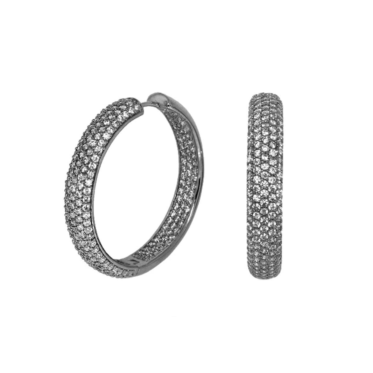 Glamour Pave Wide Domed Huggie hoop earrings, pave crystals, silver-tone by Lauren G Adams on Tampa Home & Garden Store
