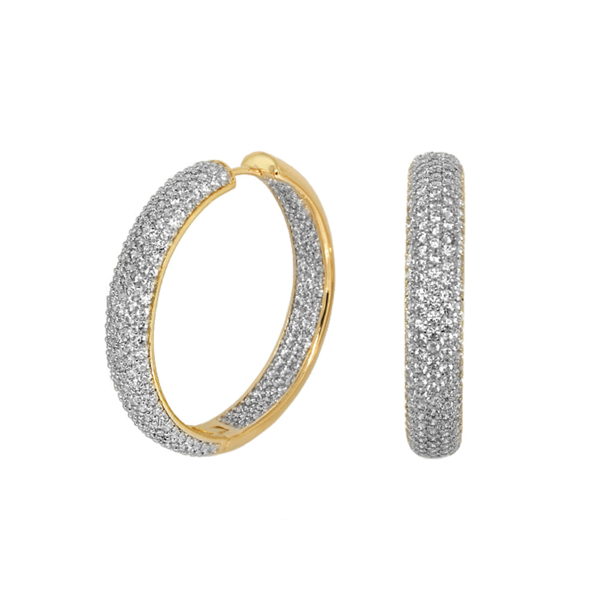 Glamour Pave Hoop Earrings Wide Domed Huggie by Lauren G Adams, gold inner with pavé outer on Tampa Home & Garden Store