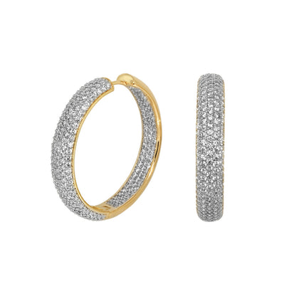 Glamour Pave Hoop Earrings Wide Domed Huggie by Lauren G Adams, gold inner with pavé outer on Tampa Home & Garden Store