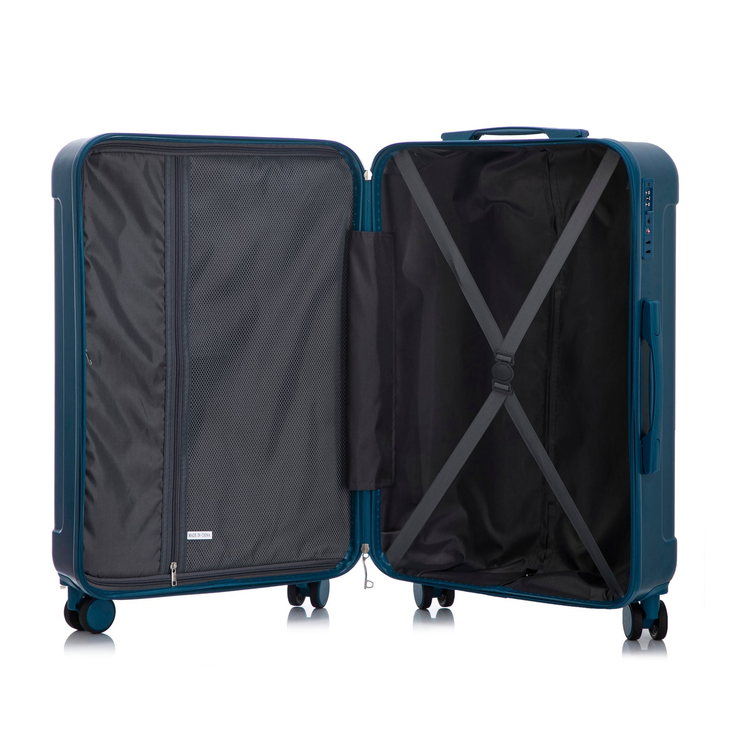 3-Piece ABS Spinner Luggage Set 20/24/28 in dark blue by HouseOfZazla with interior straps on Tampa Home & Garden Store