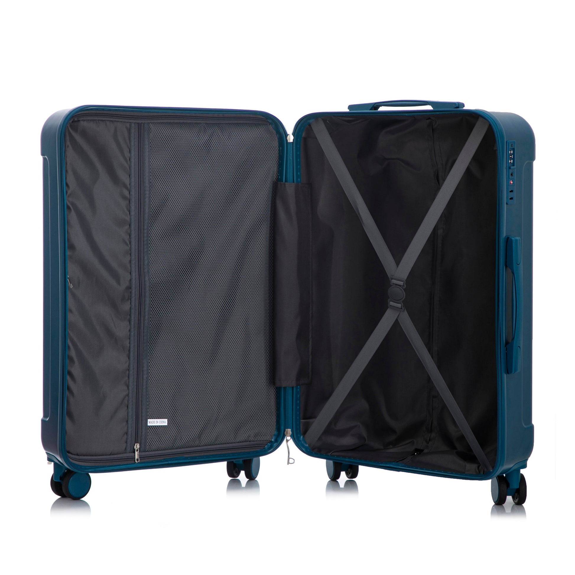 3-Piece ABS Spinner Luggage Set 20/24/28 in dark blue by HouseOfZazla with interior straps on Tampa Home & Garden Store