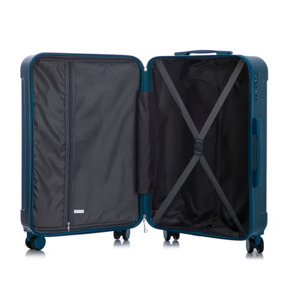 3-Piece ABS Spinner Luggage Set 20/24/28 in dark blue by HouseOfZazla with interior straps on Tampa Home & Garden Store