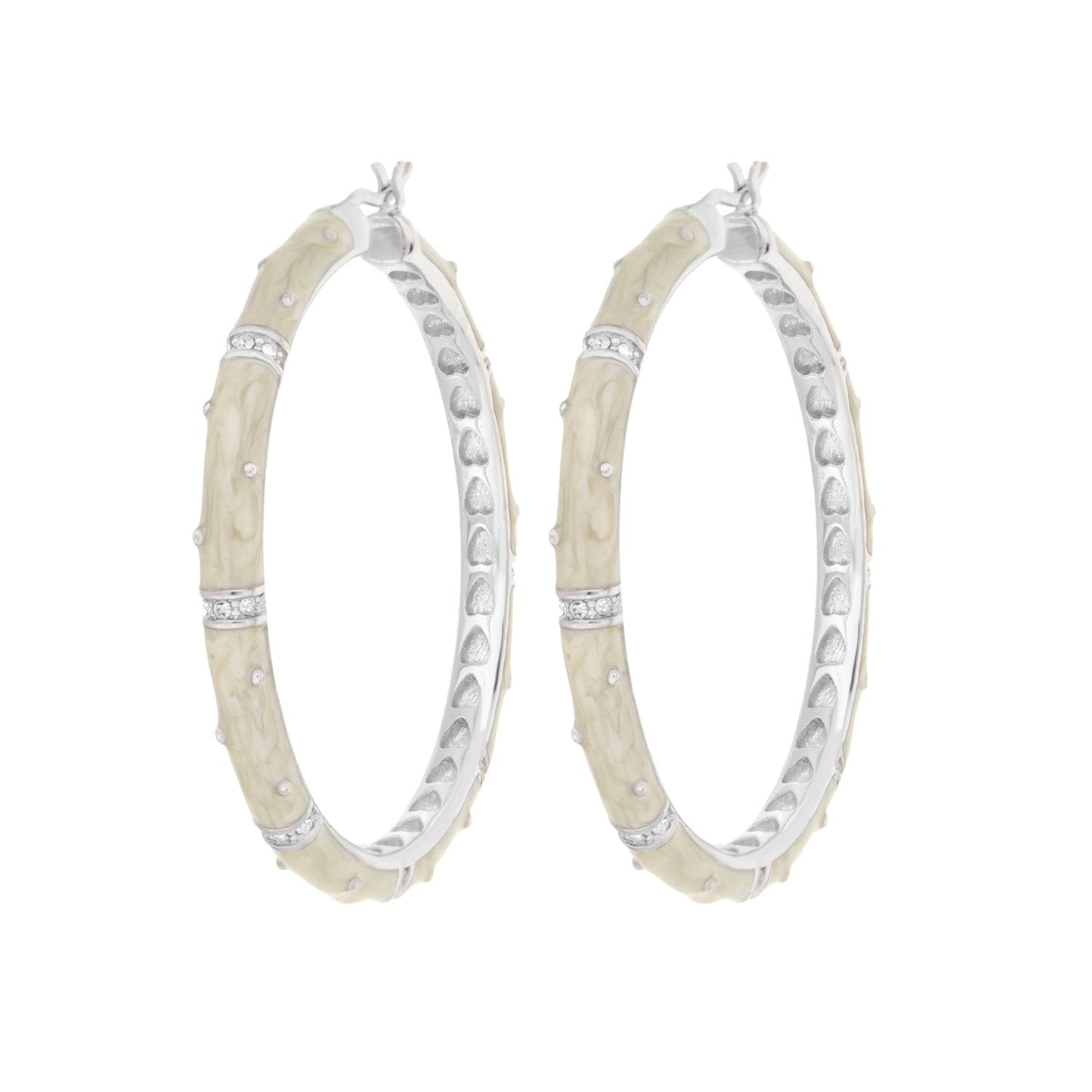 Polka dot enamel hoop earrings by Lauren G Adams, cream enamel with crystal stations, pair on Tampa Home & Garden Store