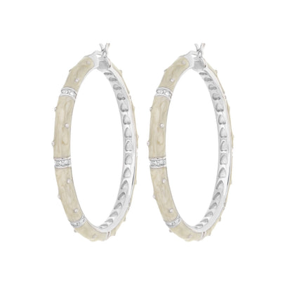 Polka dot enamel hoop earrings by Lauren G Adams, cream enamel with crystal stations, pair on Tampa Home & Garden Store