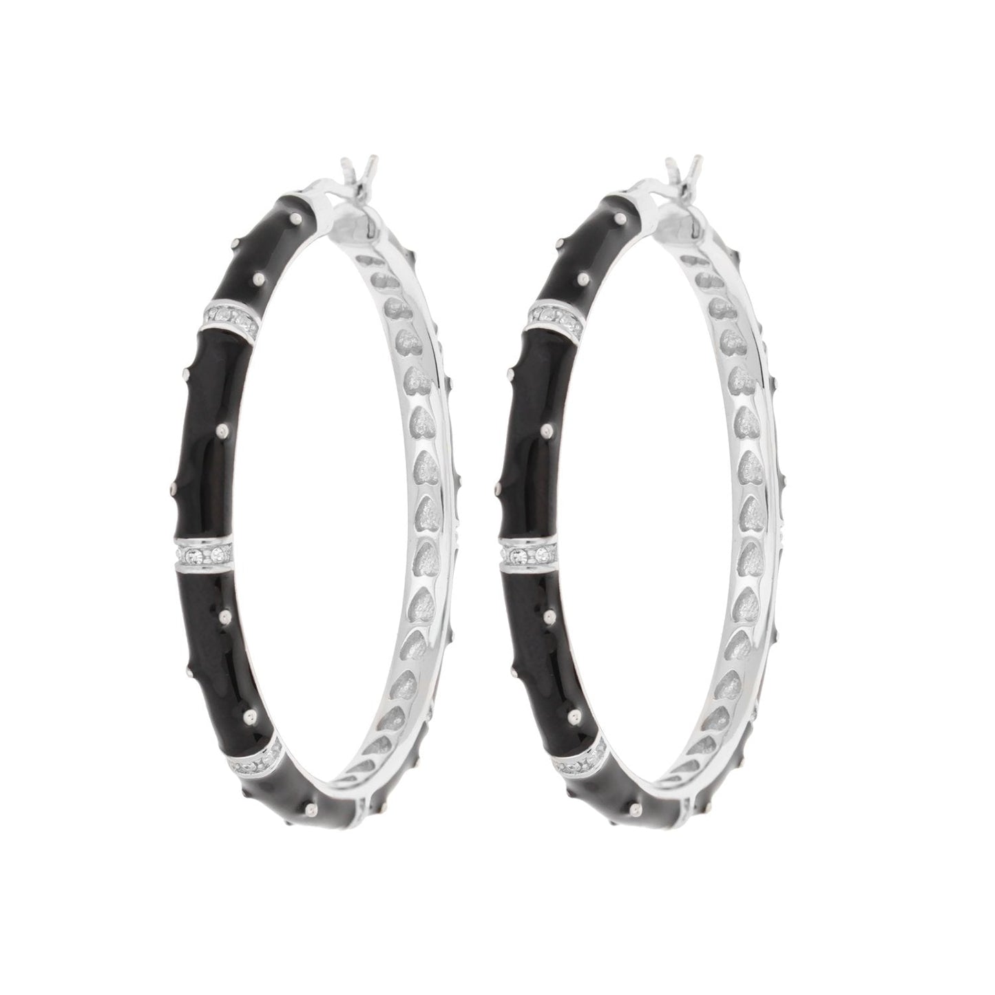 Polka Dot Earrings — Crystal Station Hoop pair in black enamel and silver with crystal accents on Tampa Home & Garden Store