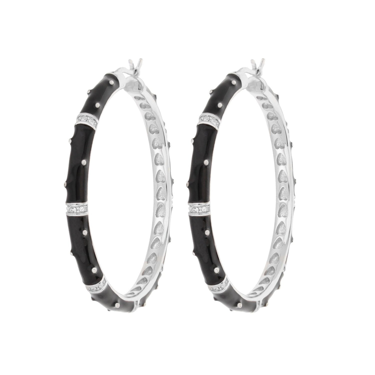 Polka Dot Earrings — Crystal Station Hoop pair in black enamel and silver with crystal accents on Tampa Home & Garden Store