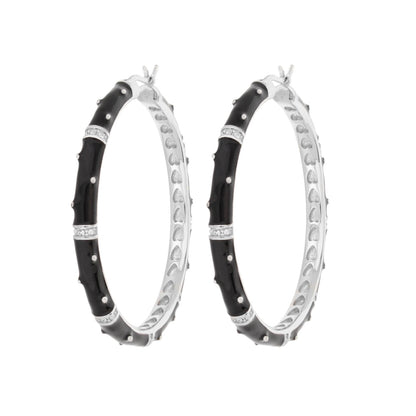 Polka Dot Earrings — Crystal Station Hoop pair in black enamel and silver with crystal accents on Tampa Home & Garden Store