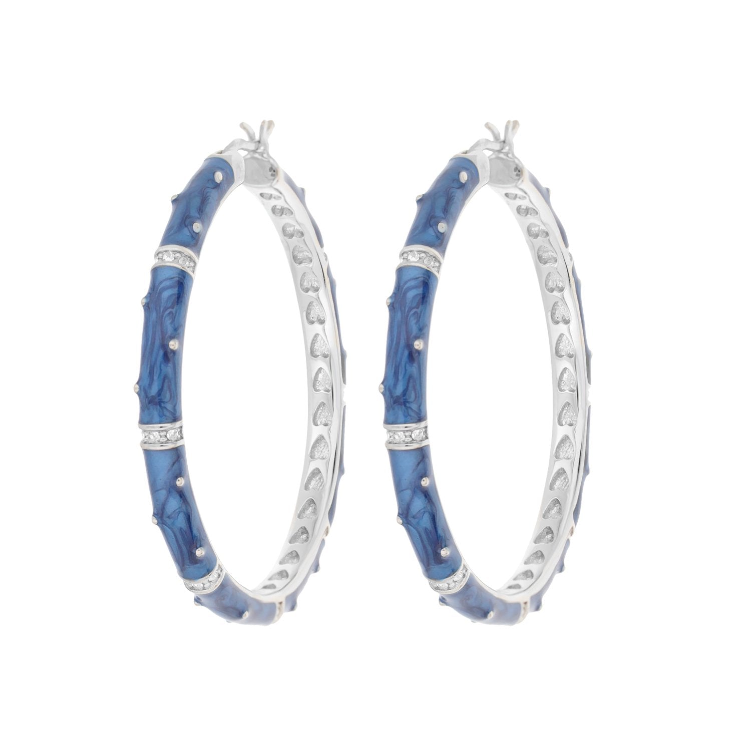 Polka Dot Enamel Hoop Earrings blue enamel hoops with crystal band by Lauren G Adams, pair on Tampa Home & Garden Store