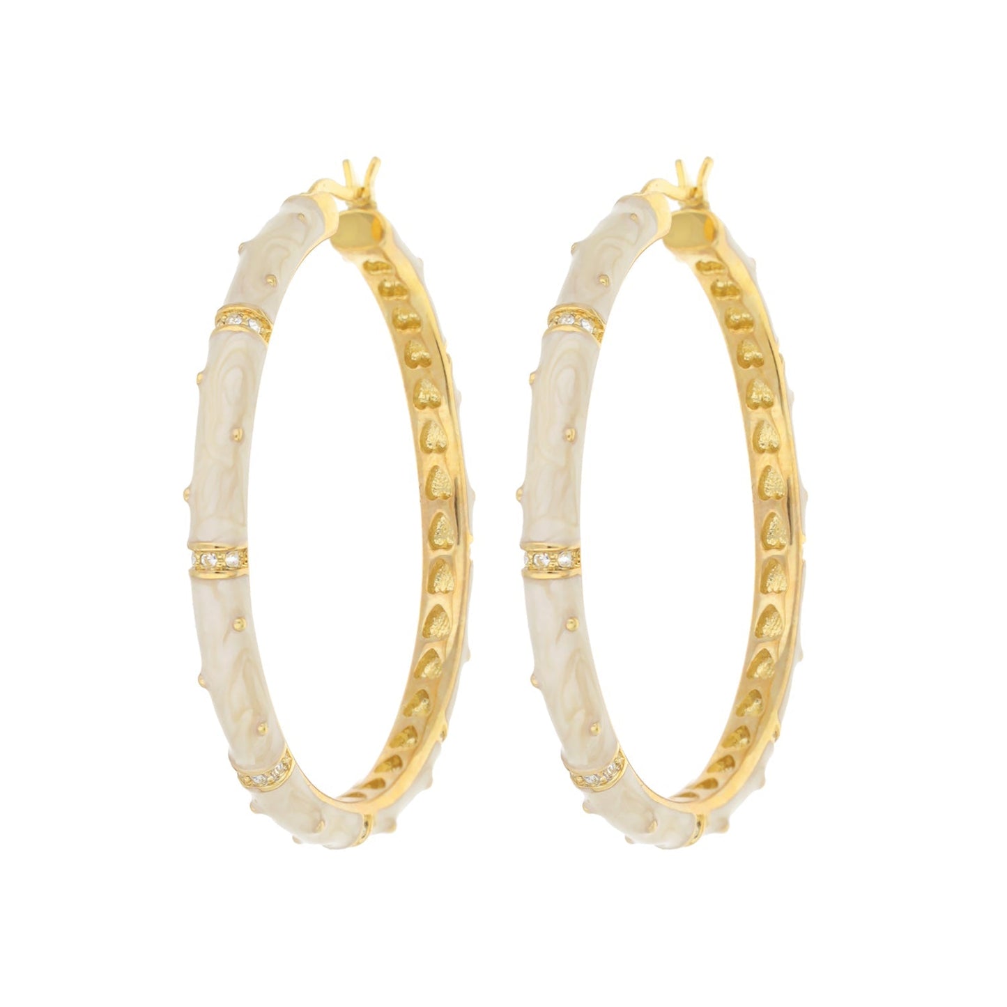 Polka Dot Crystal Station Hoop enamel earrings, gold hoops with marbled enamel and crystals on Tampa Home & Garden Store