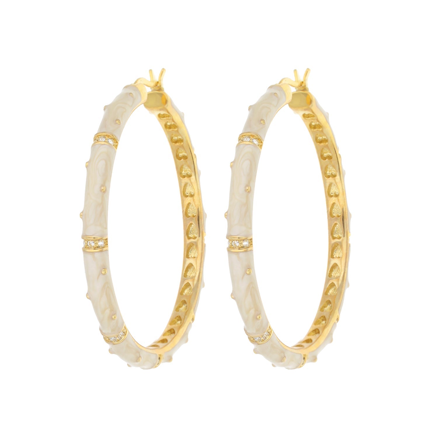 Polka Dot Crystal Station Hoop enamel earrings, gold hoops with marbled enamel and crystals on Tampa Home & Garden Store