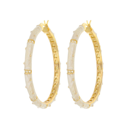 Polka Dot Crystal Station Hoop enamel earrings, gold hoops with marbled enamel and crystals on Tampa Home & Garden Store