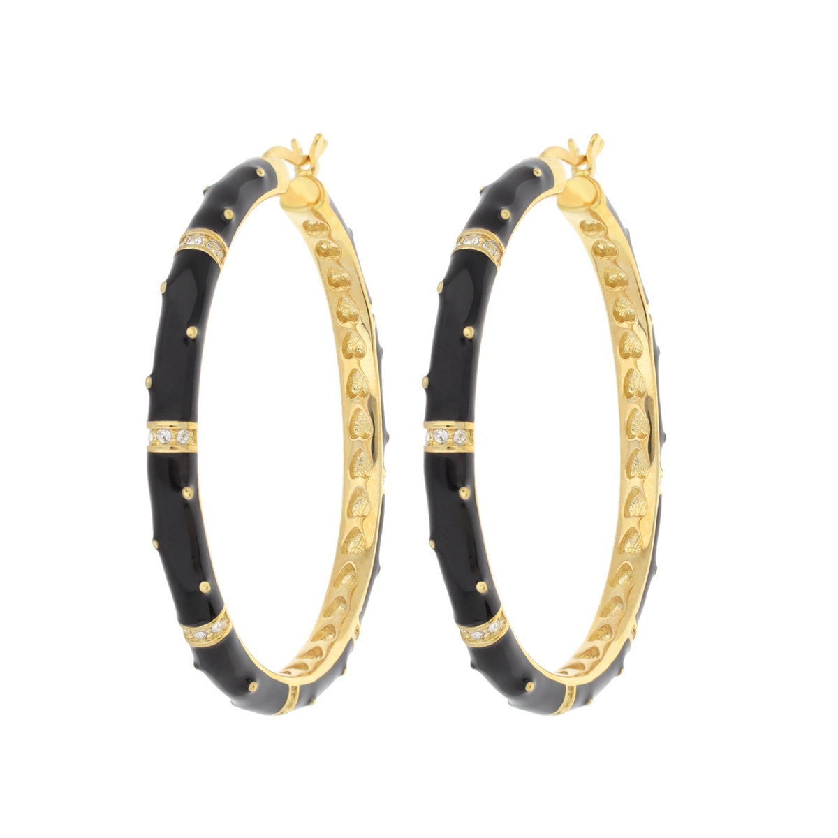 Polka Dot Crystal Station Hoop by Lauren G Adams, gold enamel hoops with black enamel crystals on Tampa Home & Garden Store