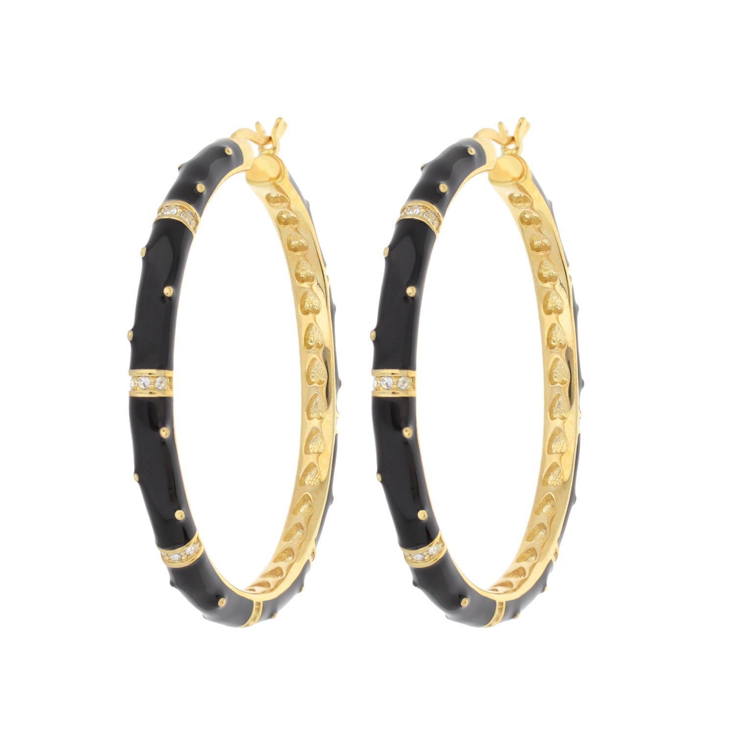 Polka Dot Crystal Station Hoop by Lauren G Adams, gold enamel hoops with black enamel crystals on Tampa Home & Garden Store