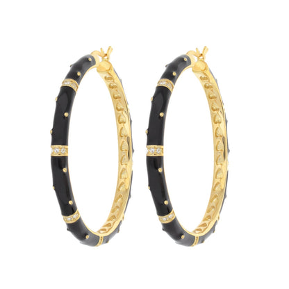 Polka Dot Crystal Station Hoop by Lauren G Adams, gold enamel hoops with black enamel crystals on Tampa Home & Garden Store