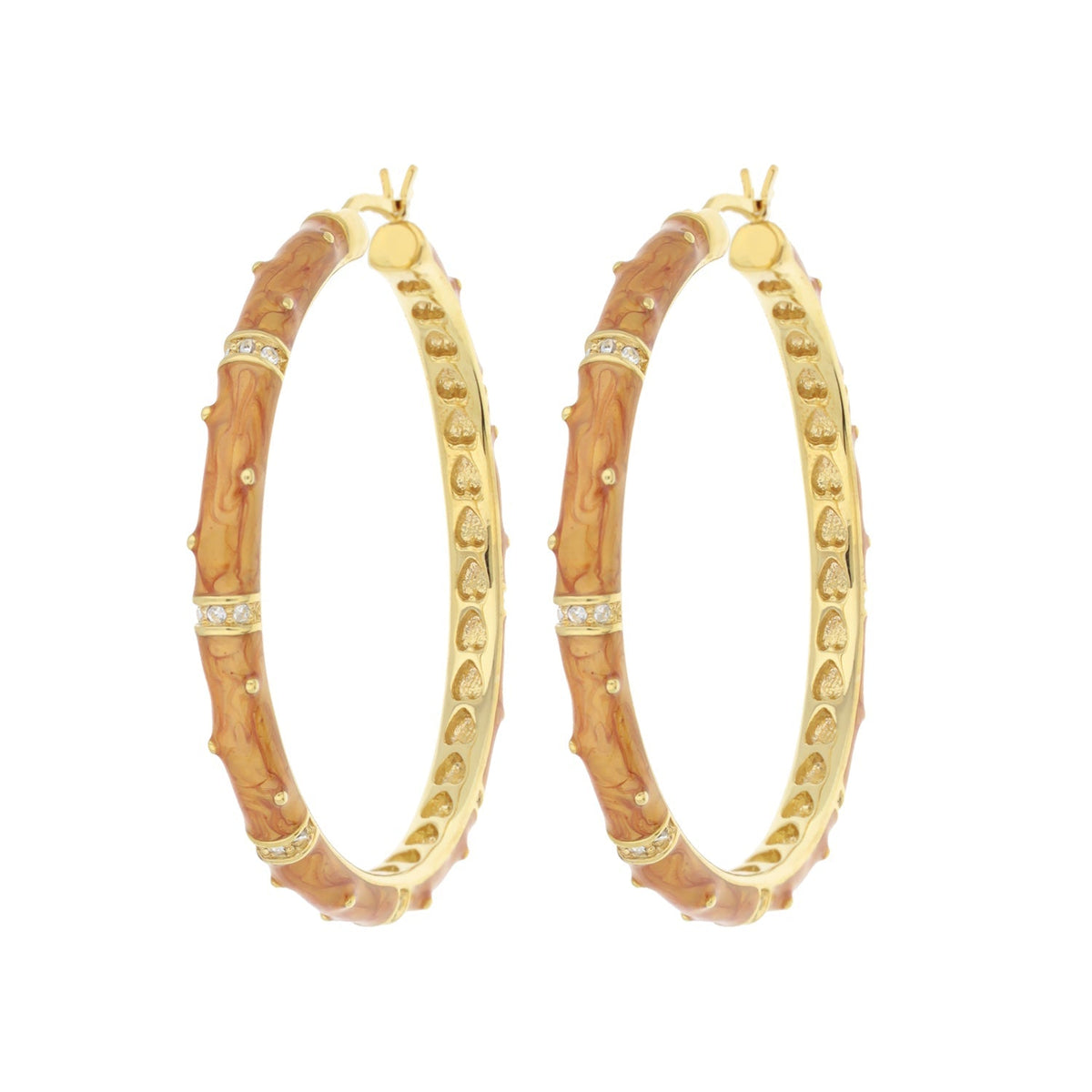 Polka Dot Enamel Hoop Earrings, pair by Lauren G Adams, gold-tone hoops with orange enamel on Tampa Home & Garden Store