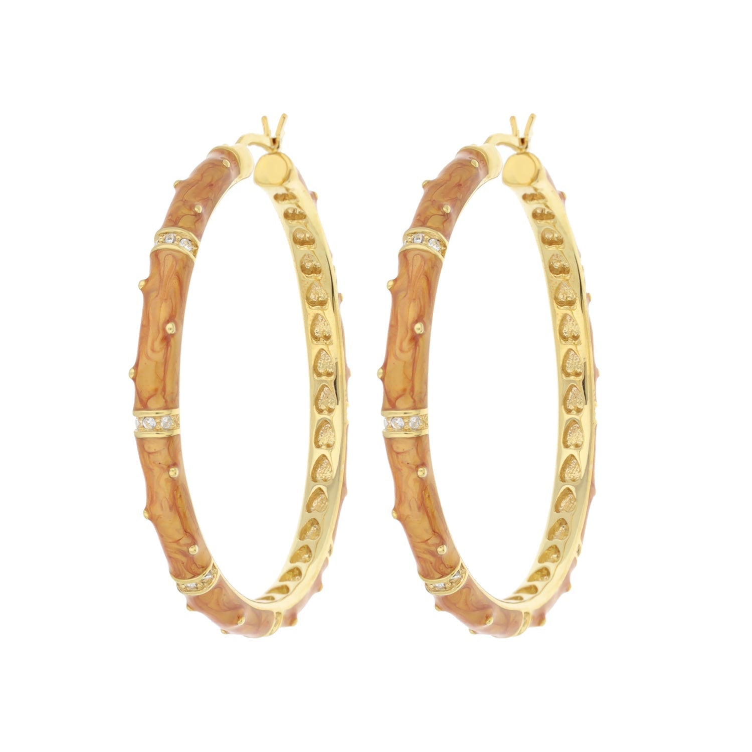 Polka Dot Enamel Hoop Earrings, pair by Lauren G Adams, gold-tone hoops with orange enamel on Tampa Home & Garden Store