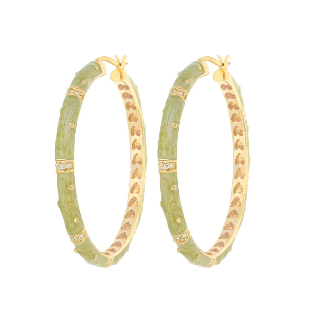 Polka Dot Enamel Hoop Earrings Lauren G Adams in green with gold-tone frame and crystal stations on Tampa Home & Garden Store