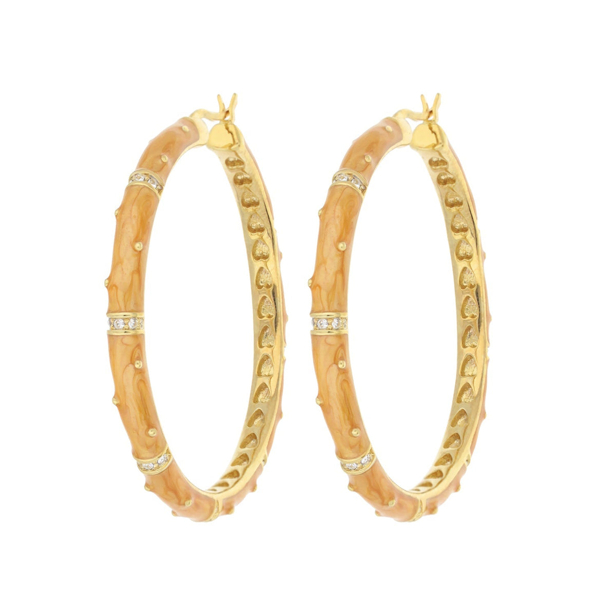 Polka Dot Earrings — Crystal Station Hoop, gold-tone enamel hoops with orange marbled inlay and crystal accents by Lauren G Adams on Tampa Home & Garden Store