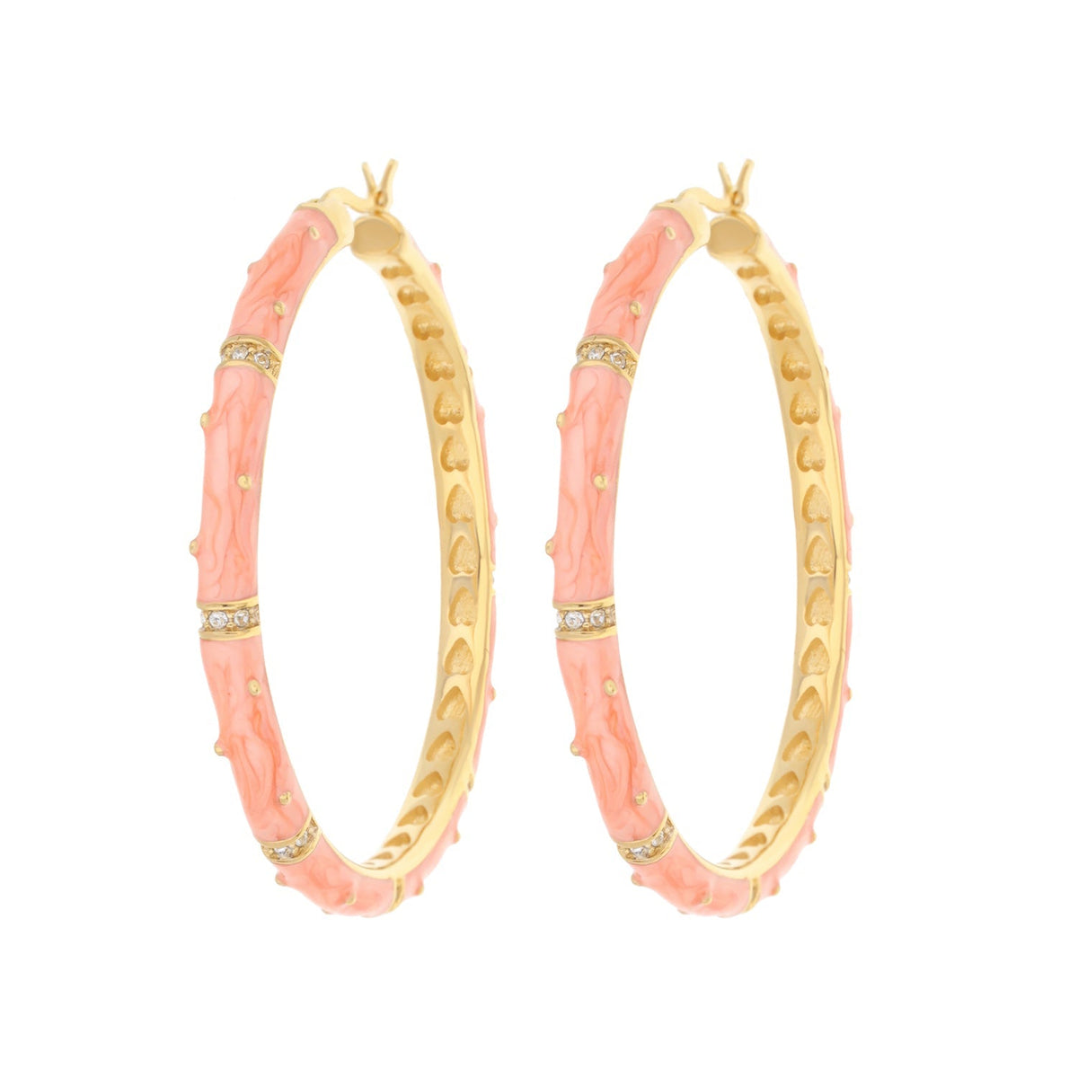 Polka Dot Earrings — Hoop pink enamel on gold-tone hoops with crystals by Lauren G Adams on Tampa Home & Garden Store