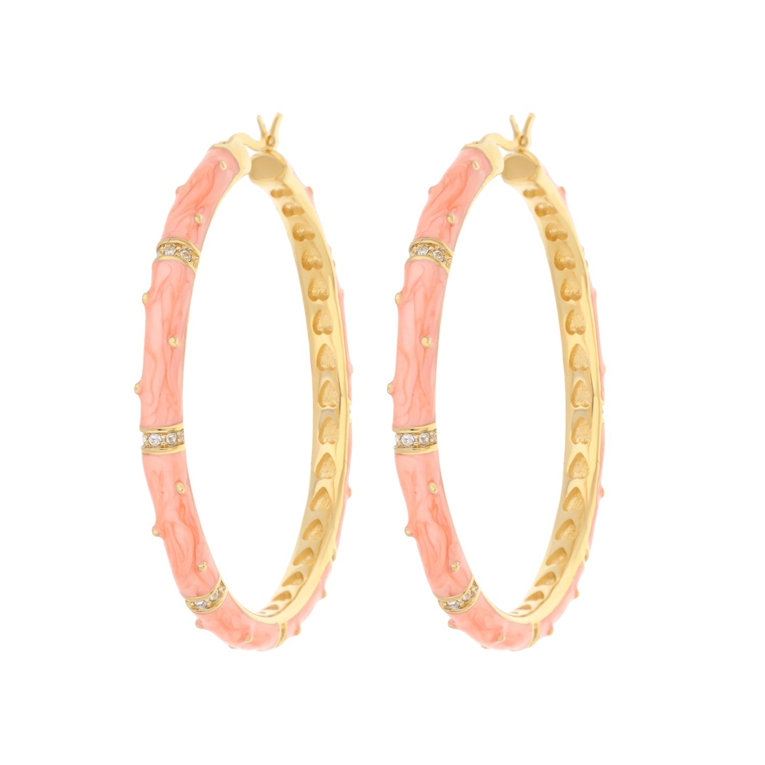 Polka Dot Earrings — Hoop pink enamel on gold-tone hoops with crystals by Lauren G Adams on Tampa Home & Garden Store