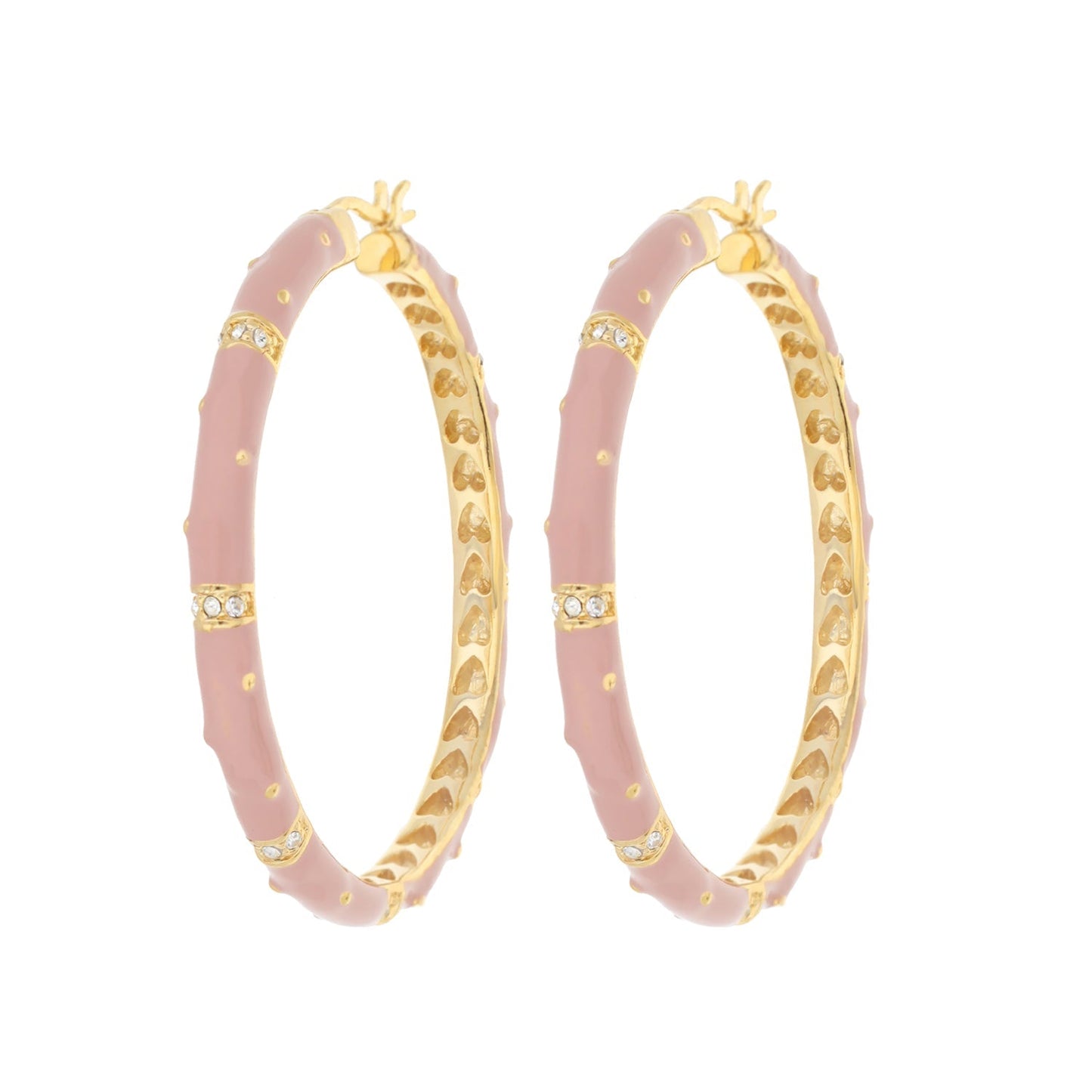 Polka Dot Earrings — Crystal Station Hoop, pink enamel gold-tone hoops with crystal stations on Tampa Home & Garden Store