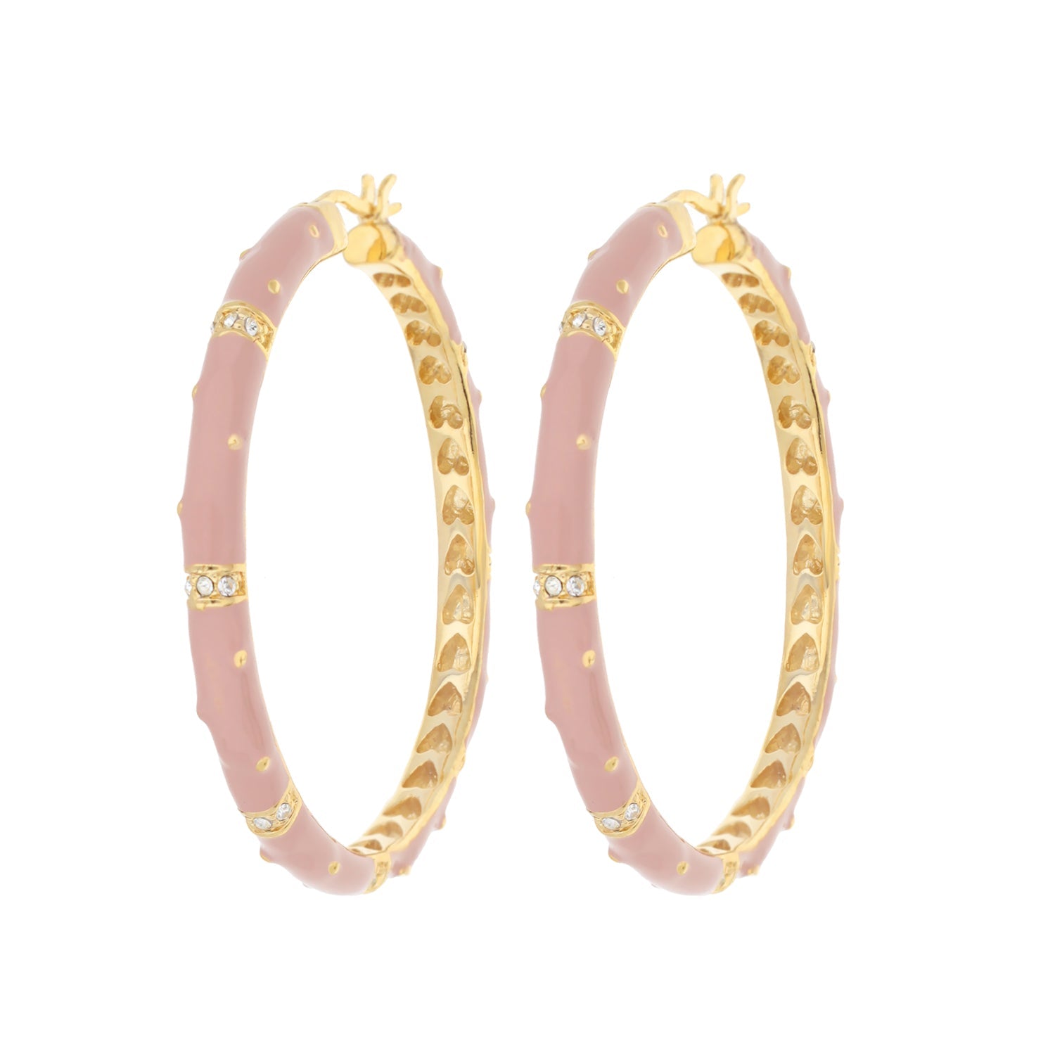 Polka Dot Earrings — Crystal Station Hoop, pink enamel gold-tone hoops with crystal stations on Tampa Home & Garden Store